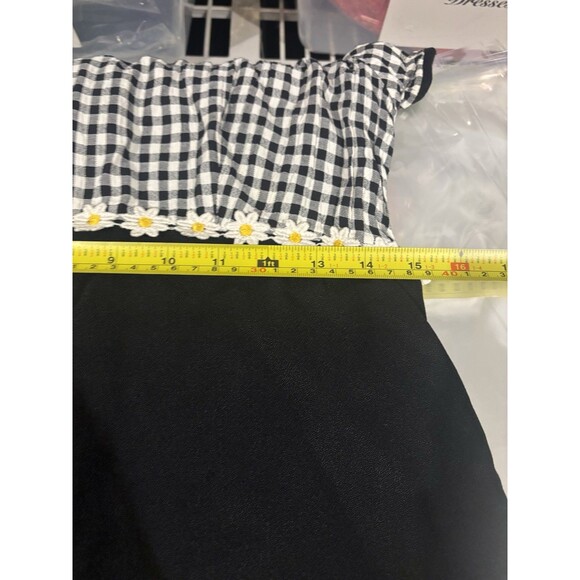 Vtg 90s ALL THAT JAZZ Gingham Babydoll Dress 9 M Black White Sunflower Grunge - Picture 8 of 14